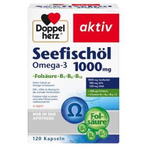 Produktbild von DOPPELHERZ Seefisch&ouml;l Omega-3 1.000 mg+Fols.Kaps.